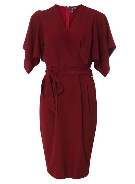 **Izabel London Burgundy Kimono Wrap Dress